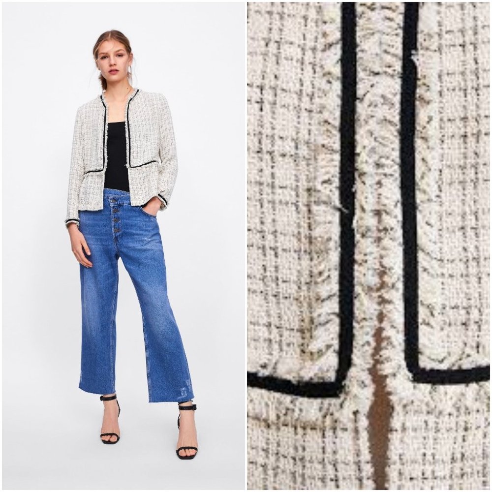 ZARA TEXTURED TWEED VELVET DETAIL BLAZER JACKET $79.90 - Picture 5 of 16